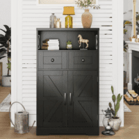 Black Storage Cabinet with Drawers and Shelves, Freestanding Black Kitchen Pantry, Floor Storage Cabinet Hutch Cupboard for Dining, Living Room, Home Office - Image 7
