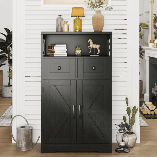 Black Storage Cabinet with Drawers and Shelves, Freestanding Black Kitchen Pantry, Floor Storage Cabinet Hutch Cupboard for Dining, Living Room, Home Office - Image 7
