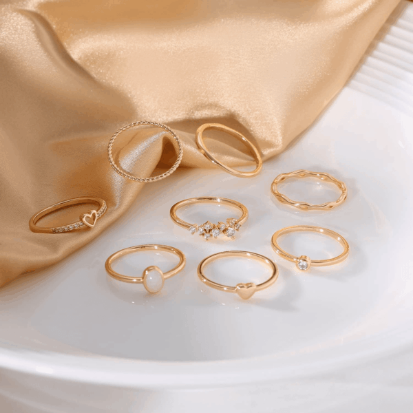 8-12PCS 14K Gold Stacking Ring Set for Women Dainty Thumb Stackable Rings Gold Heart CZ Non Tarnish Rings Plain Band Size 4-11 - Image 6