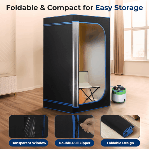 Portable Sauna Box for Home, Steam Sauna Tent with Extra Large 4L Steamer - Includes Folding Sauna Chair, Remote Control W/ 9 Heat Levels for In-Home Spa - 2.95' X 2.95' X 5.9' - Image 4