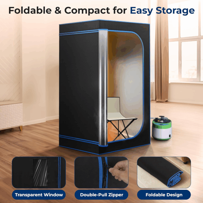 Portable Sauna Box for Home, Steam Sauna Tent with Extra Large 4L Steamer - Includes Folding Sauna Chair, Remote Control W/ 9 Heat Levels for In-Home Spa - 2.95' X 2.95' X 5.9' - Image 4