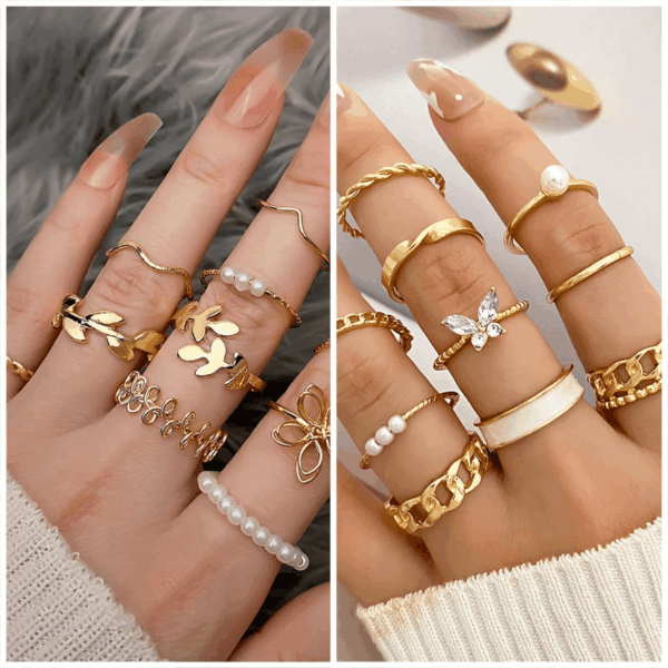 36 PC Gold Plated Jewelry Set with 4 Necklace, 11 Bracelet, 7 Ear Cuffs Earring, 14 Knuckle Rings for Women Girls Valentine Anniversary Birthday Friendship Gift - Image 4
