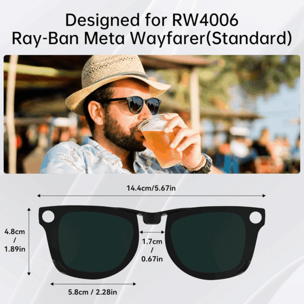 2Pcs Polarized Clip for Ray-Ban Meta Wayfarer RW4006 Smart Glasses (Size M 50-22), Discoloration Clips Compatible with Ray-Ban Meta Wayfarer Protect Your Eyes, Cool and Fashion (Black + Green) - Image 3