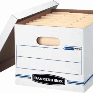 4 Pack STOR/FILE Basic Duty File Storage Boxes, Standard Assembly, Lift-Off Lid, Letter/Legal, White/Blue