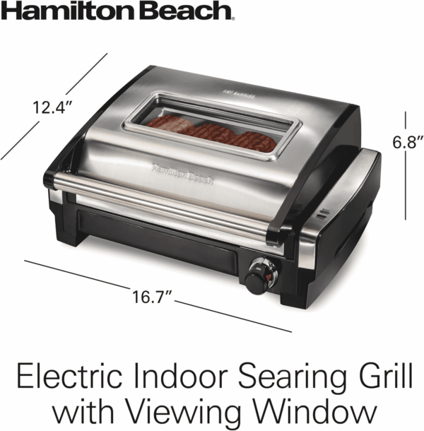 Electric Indoor Searing Grill with Viewing Window & Adjustable Temperature Control to 450F, 118 Sq. In. Surface Serves 6, Pfas-Free Removable Nonstick Grate, Stainless Steel - Image 8