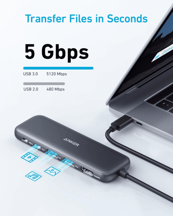USB C Hub, 5-In-1 USBC to HDMI Splitter with 4K Display, 1 X Powered USB-C 5Gbps & 2×Powered USB-A 3.0 5Gbps Data Ports for Macbook Pro, Macbook Air, Dell and More - Image 4