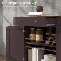Sideboard with Solid Wood Countertop, Modern Kitchen Storage Cabinet, Coffee Bar Cabinet with 2 Drawers, Doors and Adjustable Shelf, Coffee - Image 6
