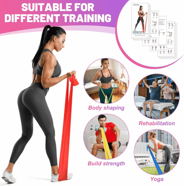 Resistance Bands, 5 Pcs Exercise Bands Elastic Stretch Bands for Fitness Yoga Pilates Stretching Strength Training, Workout Bands for Women and Men Home Gym - Image 6