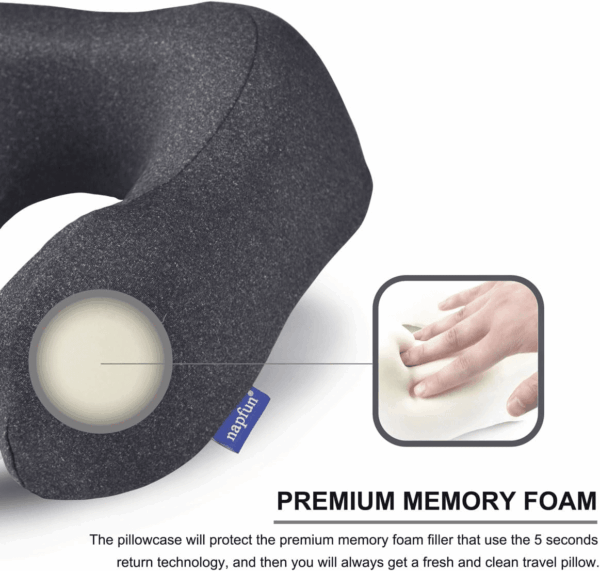 Travel Pillow, Travel Accessories & Travel Essentials for Airplane Upgraded 100% Pure Memory Foam Travel Neck Pillow for Flight Headrest Sleep, Portable Plane Necessities, Full Black - Image 4