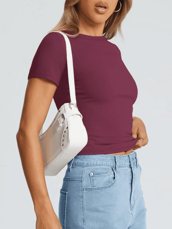 Womens Basic T Shirts Summer Tops 2025 Crop Short Sleeve Slim Fit Tee Cute Gym Workout Clothes - Image 3