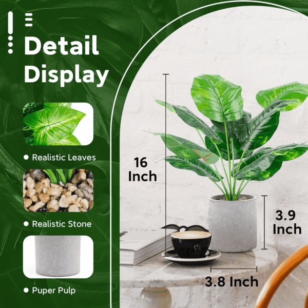 2 Pack Fake Plants Artificial Tropical Faux Plants Indoor for Office Desk Home Sage Green Decor - Image 2