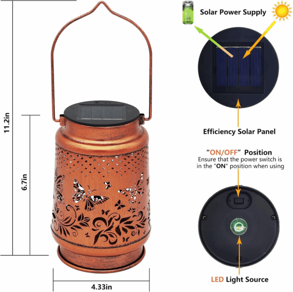 Solar Lanterns Outdoor Waterproof Butterfly Garden Decor Birthday Gifts for Women Mom Grandma, Hanging Solar Lights Metal Lantern Decoration outside for Yard, Patio, Backyard, Porch - Image 5