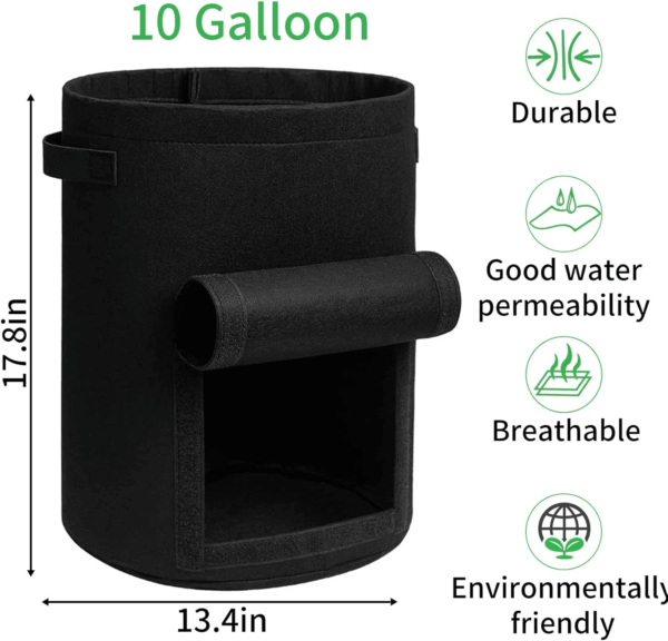 4 Pack Potato Grow Bags 10 Gallon with Flap, Heavy Duty Fabric with Handle and Harvest Window, Non-Woven Planter Pot Plant Garden Bags to Grow Vegetables Tomato, Black - Image 5