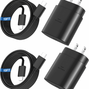 Super Fast Charger Type C, 25W USB C Wall Charger Fast Charging for Samsung Galaxy S25 Ultra/S25/S25+/S24+/S24 Ultra/S24/S24+/S23 Ultra/S22 Ultra/S21 Ultra with 10FT Long Type C Charger Cable 2Pack