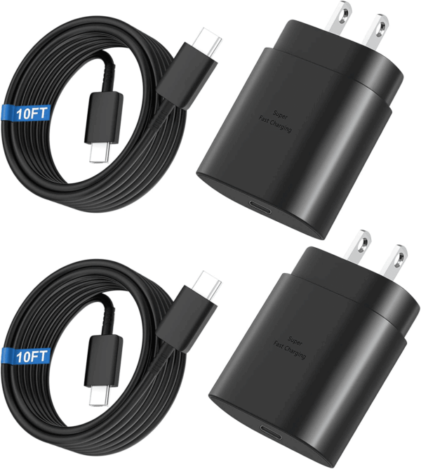 Super Fast Charger Type C, 25W USB C Wall Charger Fast Charging for Samsung Galaxy S25 Ultra/S25/S25+/S24+/S24 Ultra/S24/S24+/S23 Ultra/S22 Ultra/S21 Ultra with 10FT Long Type C Charger Cable 2Pack
