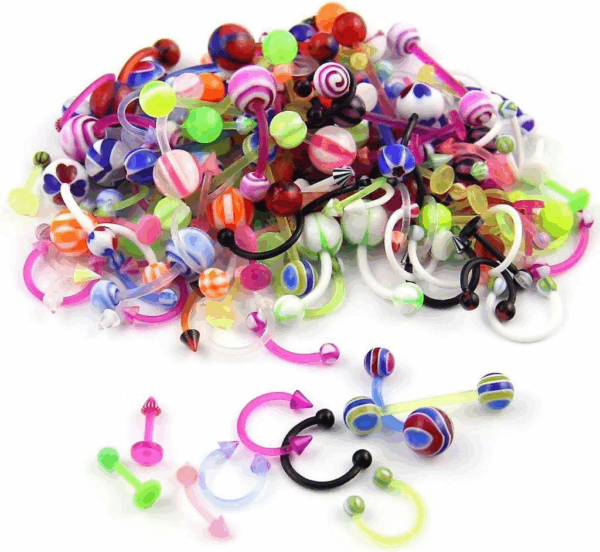 Wholesale 80 Flexible Lip Tongue Eyebrow Bar Rings Barbell Piercing Body Jewelry Multicolor