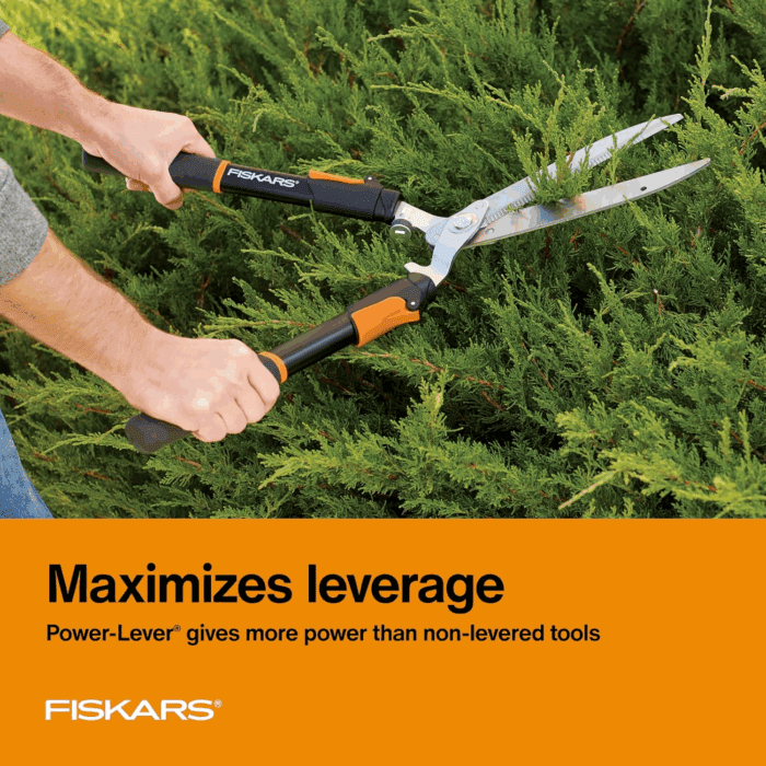 Power-Lever Hedge Shears - 25"-33" Extendable Handle - Plant Cutting Scissors - Yard and Garden Tools - Orange/Black - Image 2