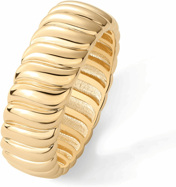 14K Gold Plated Chunky Statement Ring | Chunky Stackable Wide Band for Women