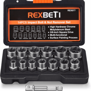 Impact Bolt & Nut Remover Set, 13+1 Pieces Bolt Extractor Tool Set with Solid Storage Case