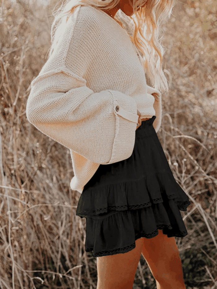 Flowy Shorts for Women Casual Boho Ruffle Tiered Skorts High Waist Mini Skirts Golf Tennis Crochet Shorts - Image 3