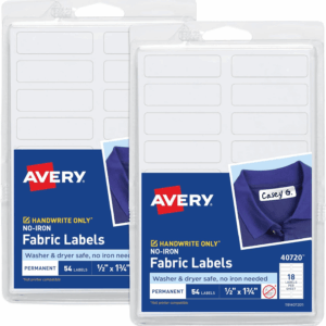 No-Iron Fabric Labels, 1/2" X 1-3/4", Washer and Dryer-Safe, White, Non-Printable, 54 Labels per Pack, 108 Blank Labels Total (2-Pack of 40720)