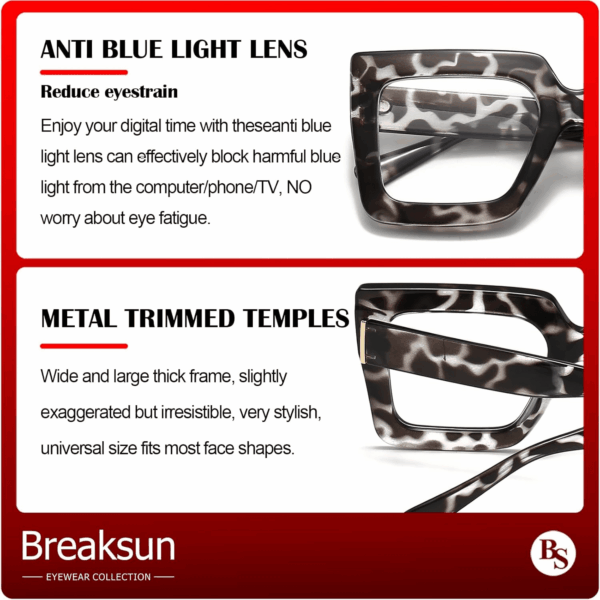 Oversized Blue Light Glasses for Women Fashion Thick Square Computer Eyewear Non-Prescription Black Glasses (White Leopard) - Image 6