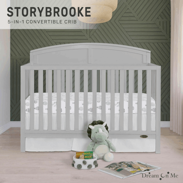 Storybrooke 5 in 1 Convertible Crib in Pebble Grey, JPMA & Greenguard Gold Certified, Built of Sustainable Pinewood, 3 Mattress Height Settings, Non-Toxic Water-Based Paint Finish - Image 2
