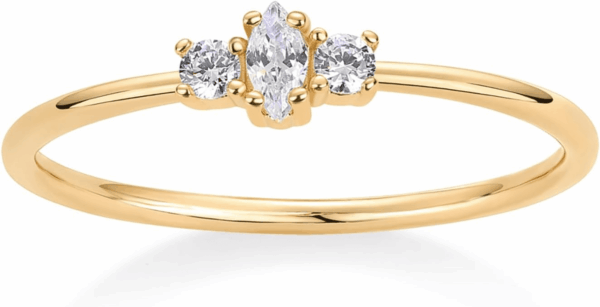 18K Gold Plated Marquise round Mini Cubic Zirconia Stackable Rings for Women | Dainty Stacking Thin Band for Women - Image 3
