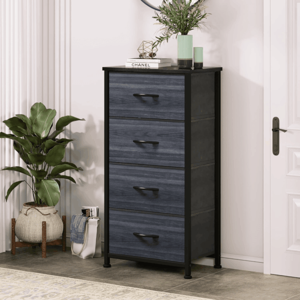4 Drawers Dresser, Dresser for Bedroom, Fabric Storage Tower, Chest of Drawers, Organizer Unit for Closets, Living Room, Sturdy Steel Frame, Wooden Top, Easy Pull Fabric Bins - Image 4