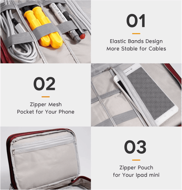 Electronics Organizer,  Electronic Accessories Bag Travel Cable Organizer Three-Layer for Ipad Mini, Kindle, Hard Drives, Cables, Chargers - Image 4