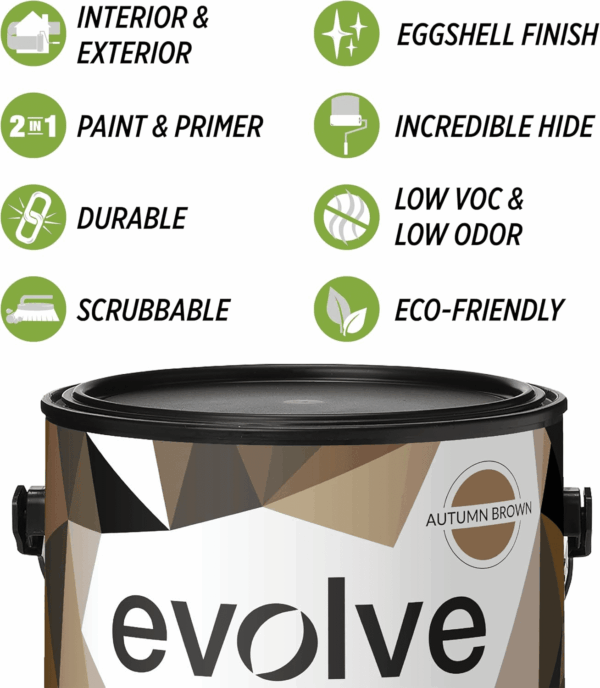 Paint & Primer: Environment-Friendly, Low Sheen with One-Coat Coverage for Interior & Exterior Surfaces (Autumn Brown, 1-Gallon) - Image 2