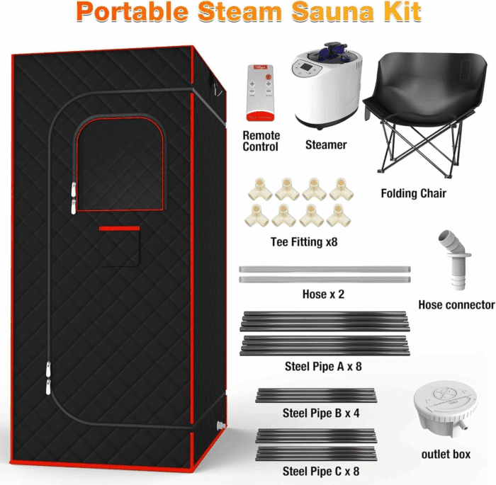Portable Sauna Box for Home - Four-Sided Full-Size Steam Sauna Tent with 3 L Steamer, Chair, Remote Control, Infrared, Health Benefits and Relaxation - Image 7