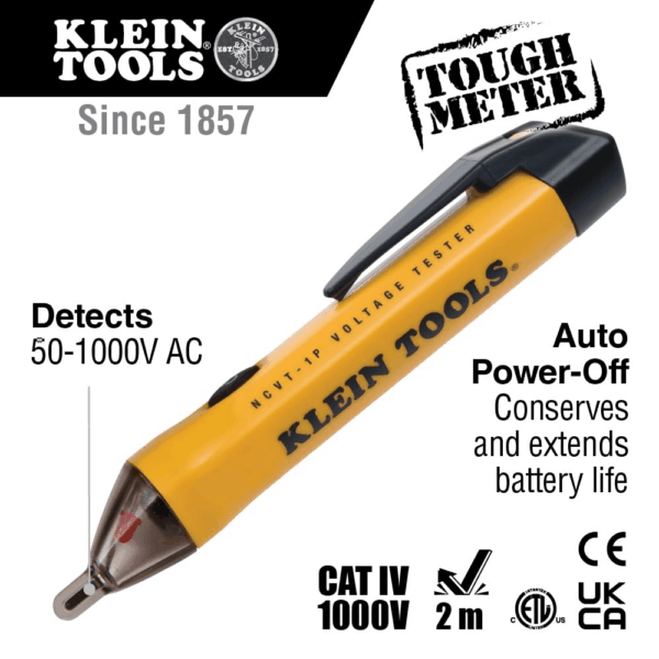 NCVT1P Voltage Tester, Non-Contact Low Voltage Tester Pen, 50V to 1000V AC, Audible and Flashing LED Alarms, Pocket Clip - Image 2