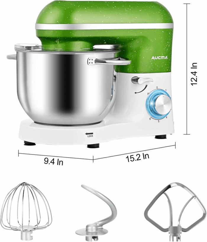 Stand Mixer,6.5Qt 660W 6-Speed Tilt-Head Food Mixer, Kitchen Electric Mixer with Dough Hook, Wire Whip & Beater (Green-White, 6.5QT) - Image 5