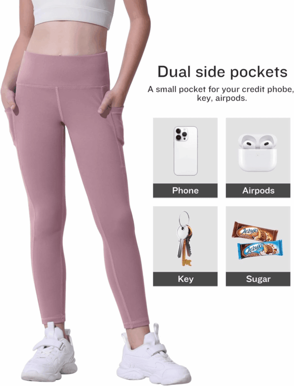 Girls' Athletic Leggings with Pockets, 5 Packs Kids Teen Dance Yoga Workout Running Pants for 5-15 Years - Image 2