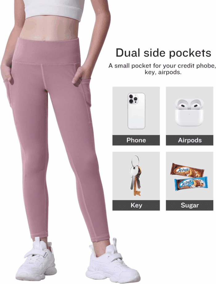 Girls' Athletic Leggings with Pockets, 5 Packs Kids Teen Dance Yoga Workout Running Pants for 5-15 Years - Image 2