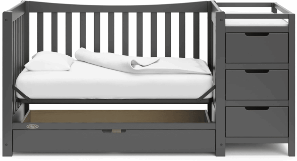 Remi 4-In-1 Convertible Crib & Changer with Drawer (Gray) – GREENGUARD Gold Certified, Crib and Changing -Table Combo, Includes Changing Pad, Converts to Toddler Bed, Daybed and Full-Size Bed - Image 11