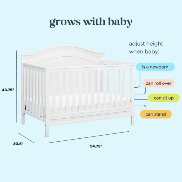 Charlie 4-In-1 Convertible Crib - GREENGUARD Gold Certified - Converts from Baby Crib to Toddler Bed, Daybed, and Full-Size Bed Effortlessly - 4 Adjustable Heights - Wooden White Baby Bed - Image 3
