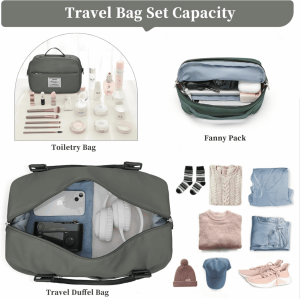 Weekender Bags for Women,Personal Item Travel Bag with Shoes Compartment,Overnight Travel Duffel Bag,Gym Bag,3 Pcs Set - Image 2