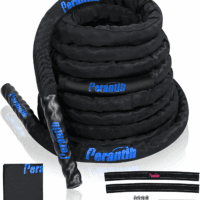 Battle Rope with Wear-Resistant Nylon Protective Sleeve - Heavy Battle Rope for Strength Training, Home Fitness Exercise - Anchor Strap Kit Included