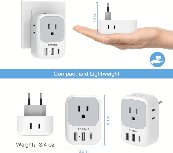 2 Pack European Plug Adapter USB C,  US to Europe Adapter 4 Outlets 3 USB Charger, Type C International Power Adaptor to Italy Spain France Portugal Iceland Germany, Europe Travel Essentials - Image 6