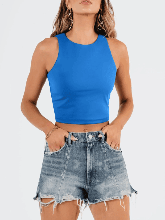 Womens Sexy Sleeveless Double Lined Crop Tops Workout Cute Tight Racerback Tank Tops Summer Clothes Teen Girls 2025 - Image 2