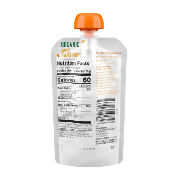 Amazon Brand -  Gluten Free Organic Baby Food, Stage 2, Apple, Sweet Potato, 4 Ounce (Pack of 12) - Image 2
