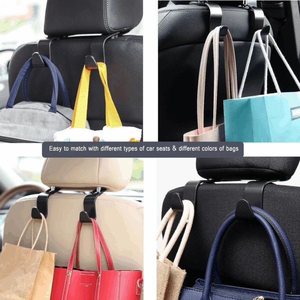 Car Seat Headrest Hook 4 Pack Hanger Storage Organizer Universal for Handbag Purse Coat Fit Universal Vehicle Car Black S Type - Image 5