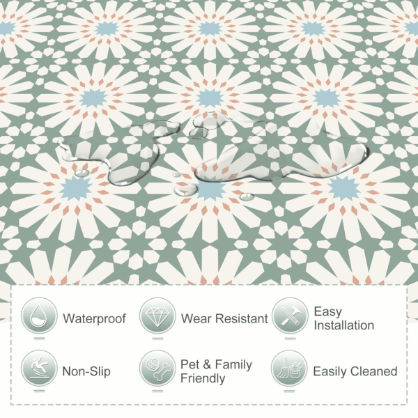 Peel and Stick Floor Tile - 20 PCS, 8" X 8" Vinyl Flooring - Waterproof Self-Adhesive Tile Sticker for Wall Backsplashes, Bathroom, Kitchen - Green and White Floral Look - Image 5