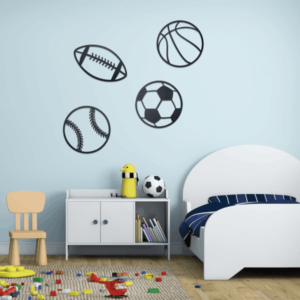 Metal Sports Sign Wall Decor,Basketball Soccer Baseball and Football Art,Sports Room Decor for Kids Teen Boy Son,Sports Themed Bedroom Playroom Nursery Decor 4Pcs Black - Image 7