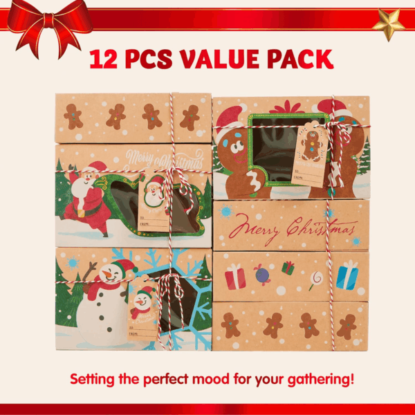 24 PCS Christmas Cookie Gift Baking Box 8.75" X 5.75" X 2.75” with Window Auto-Popup for Pastries, Cupcakes, Cookies, Brownies, Donuts Gift-Giving - Image 2