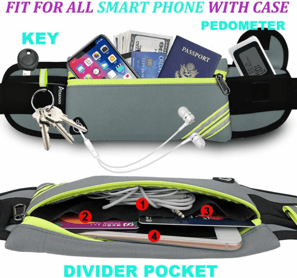 Running Belt Waist Pack Bag Fanny Pack for Phone Men Women,Thin Runners Pouch Belt for Hiking Walking Sports Cycling Traveling Money Belt,Phone Carrier Waistband for Wallet Gray - Image 3