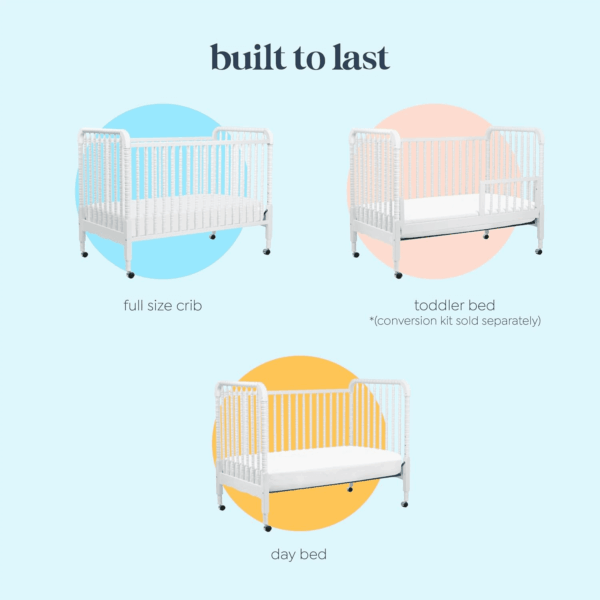 Jenny Lind 3-In-1 Convertible Baby Crib - GREENGUARD Gold Certified Portable Crib - Convertible Crib to Toddler Bed and Daybed - 4 Adjustable Heights - Easy to Assemble White Wooden Crib - Image 5
