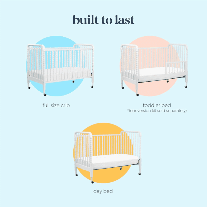 Jenny Lind 3-In-1 Convertible Baby Crib - GREENGUARD Gold Certified Portable Crib - Convertible Crib to Toddler Bed and Daybed - 4 Adjustable Heights - Easy to Assemble White Wooden Crib - Image 5